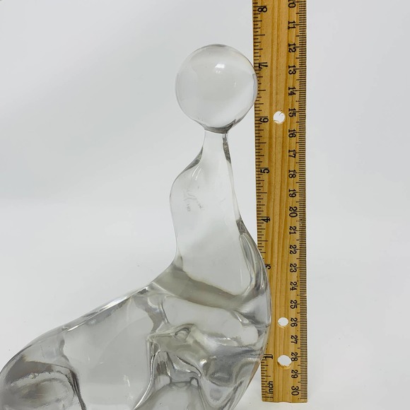 Vintage New Martinsville Clear Glass Seal Sea Lion Ball Bookend Paperweight 7.5" - Picture 7 of 7
